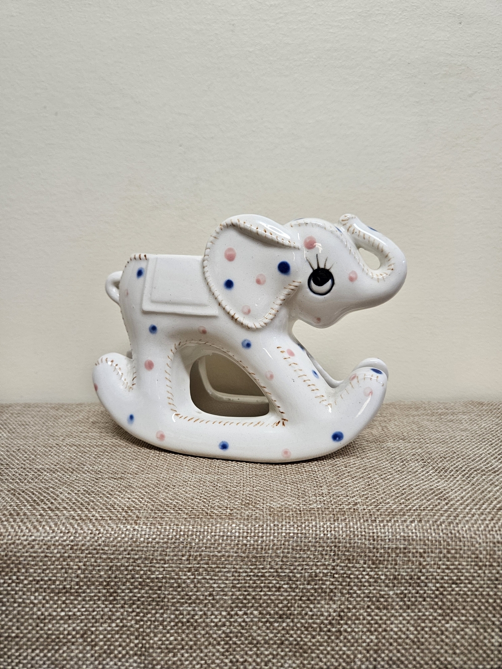 Lefton Elephant Vase with Pink and Blue Polka Dots